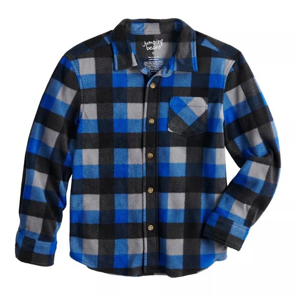 Jumping Beans Toddler Boy Blue Plaid Long Sleeve Button Down Shirt - Picture 1 of 1